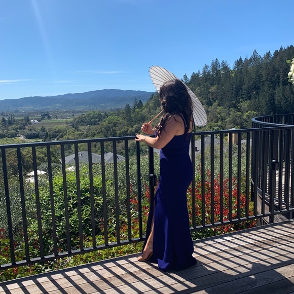 Betsy & Adam Blue Maxi Slip Dress for Cocktail - Picture 8 of 9